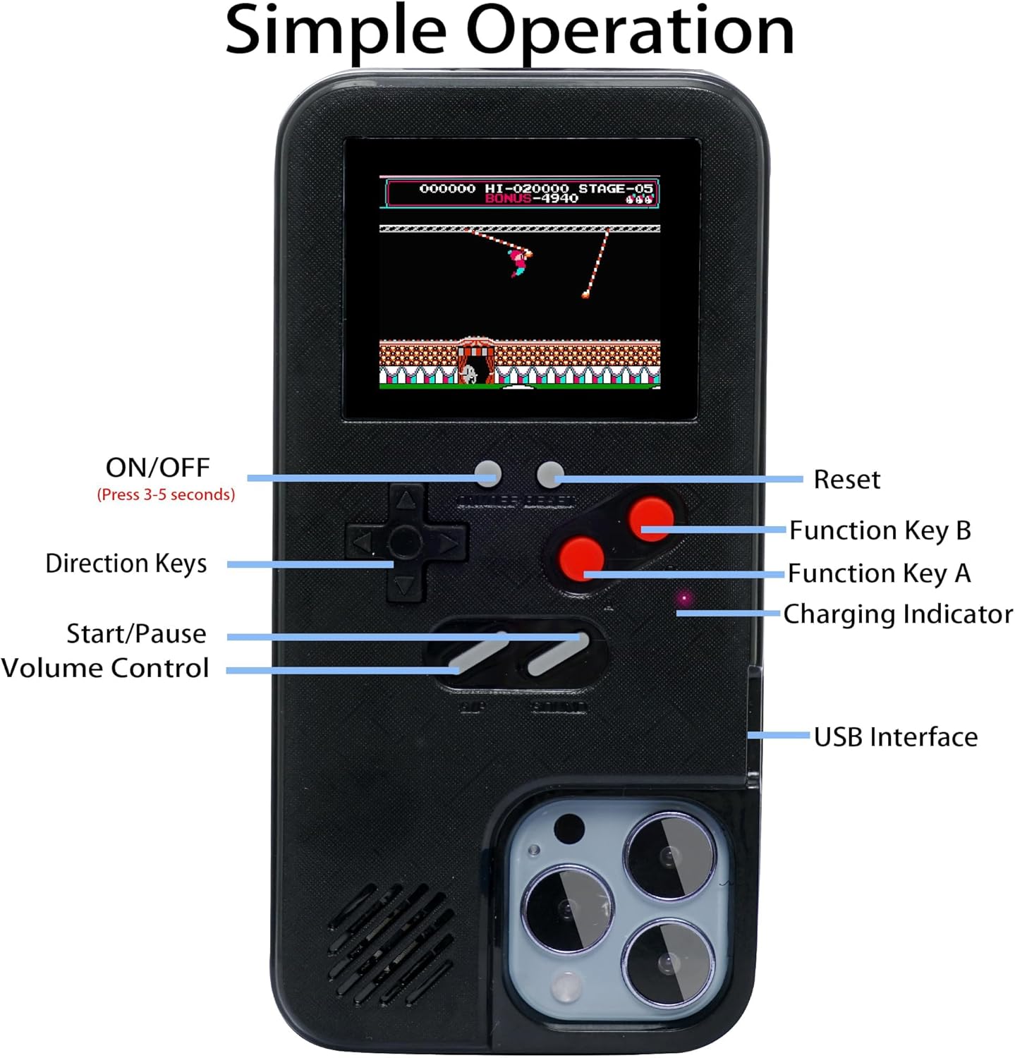 WeLohas Gameboy Case for iPhone 16 Only,Handheld Retro 168 Classic Games,Color Video Display Game Case for iPhone,Anti-Scratch Shockproof Phone Cover for iPhone Black - Image 6