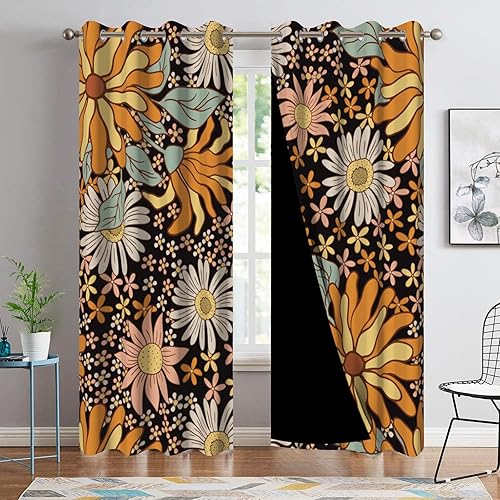Cortinas opacas de 52x84 pulgadas - Aisladas térmicamente y con bloqueo de luz para dormitorio y sala de estar, cortinas de ventana con estampado