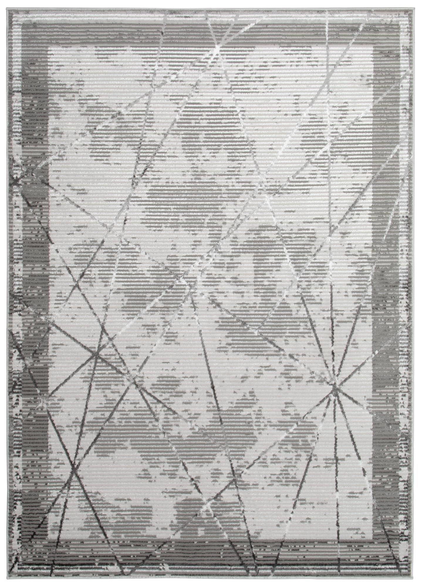 TAPISO Crystal Tapis Poils Courts Moderne Gris Clair Gris Foncé Lignes Bordé Rayé Effet 3D Brillant Doux Tapis Salon Chambre Adulte Salle à Manger Oeko-TEX 160 x 220 cm