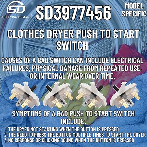 Miniatura 8 de Supplying Demand 3977456 898073 Secadora de ropa Empuje para iniciar Reemplazo del interruptor PTS