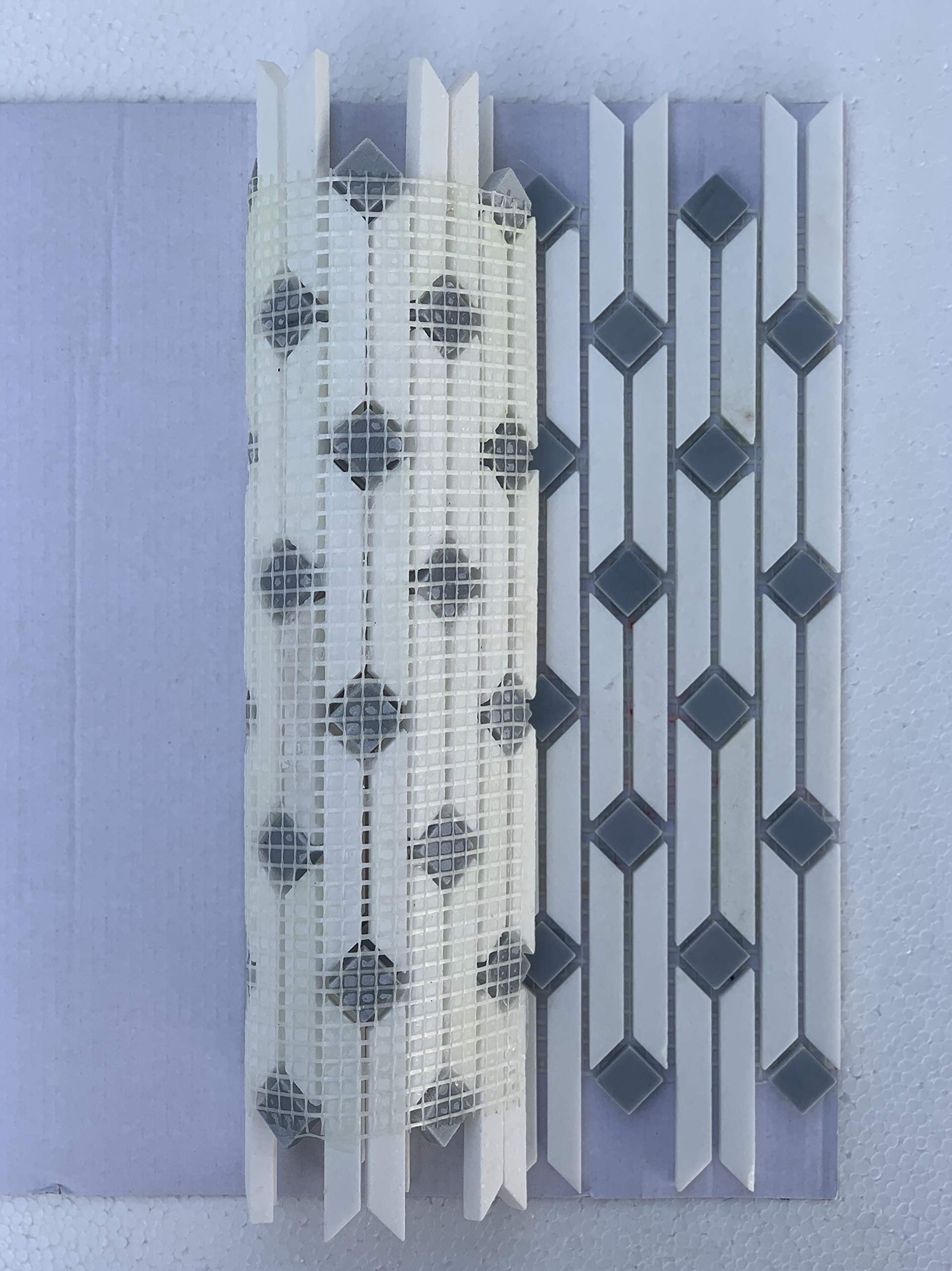 Dionyssos Pentelikon White with Lingbi Blue Stone (5-Sheets) Kitchen, Bathroom, and Patio Flooring | Indoor and Outdoor Use | Natural Auburn Stone | Quick and Easy Grout Installation