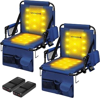 VIVOHOME 35W Padded Heating Stadium Seats with 20000mAh Power Bank, 2 Pack Heated Bleacher Chairs with Back Support, 3 Levels of Heat, Comfortable for Various Sports Events