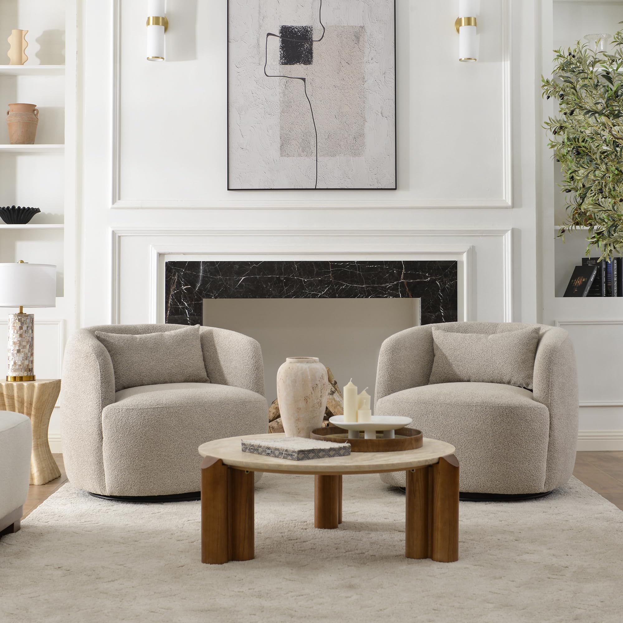 KINWELL Boucle Swivel Barrel Chairs