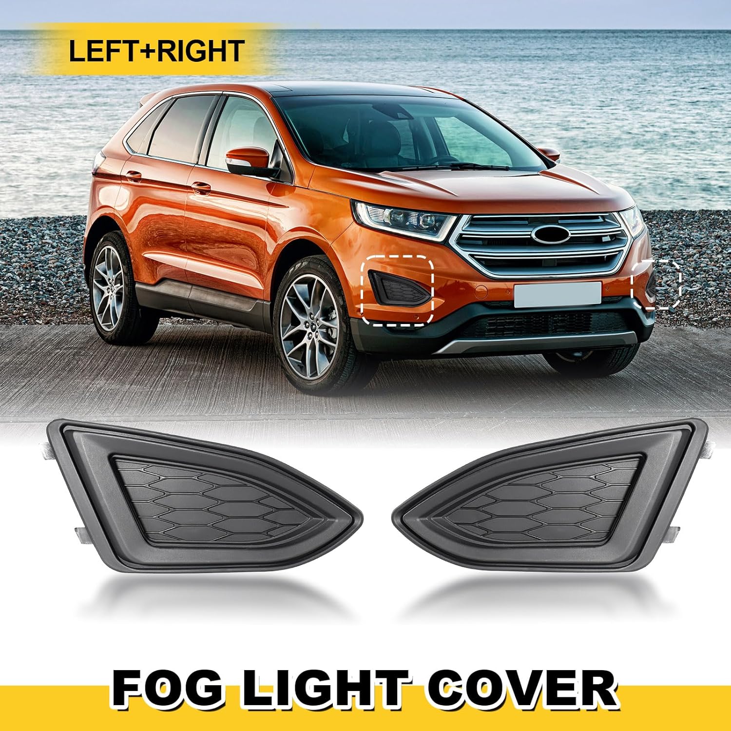 GearUp Fog Light Cover Front Driver & Passenger Side Compatible with Ford Edge 2015-2018, Fog Lamp Bezel Grille Replaces FT4Z-17B814-AA, FT4Z-17B814-AB