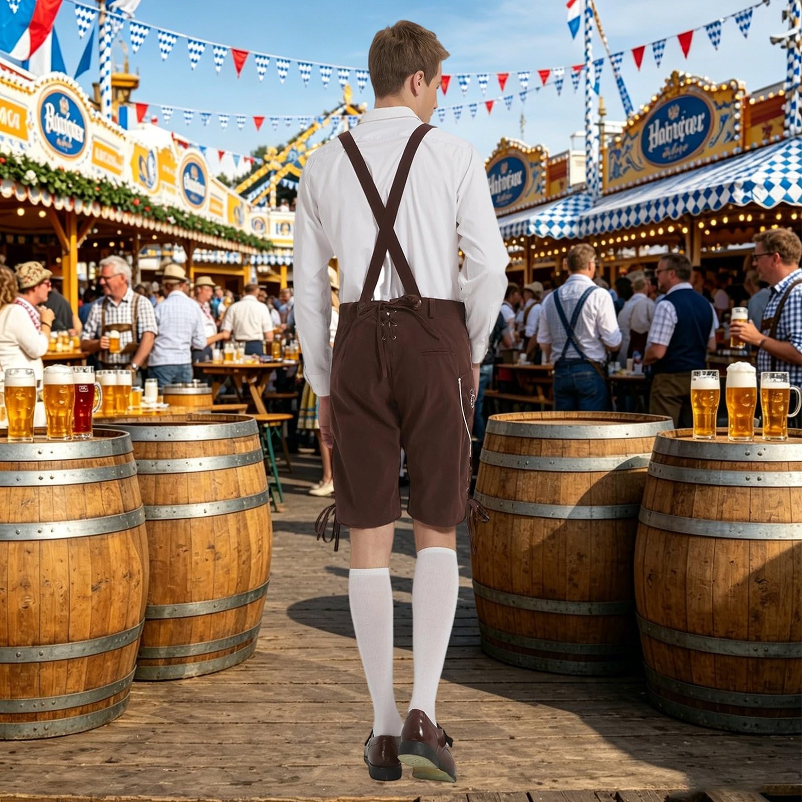 Kurze Lederhose Herren Mit TräGer,Lederhosen Braun Mit Stickerei Trachtenhose Hemd Trachten Hose Elegant Und Bequem Trachten Lederhose FüR Oktoberfest Bierfest