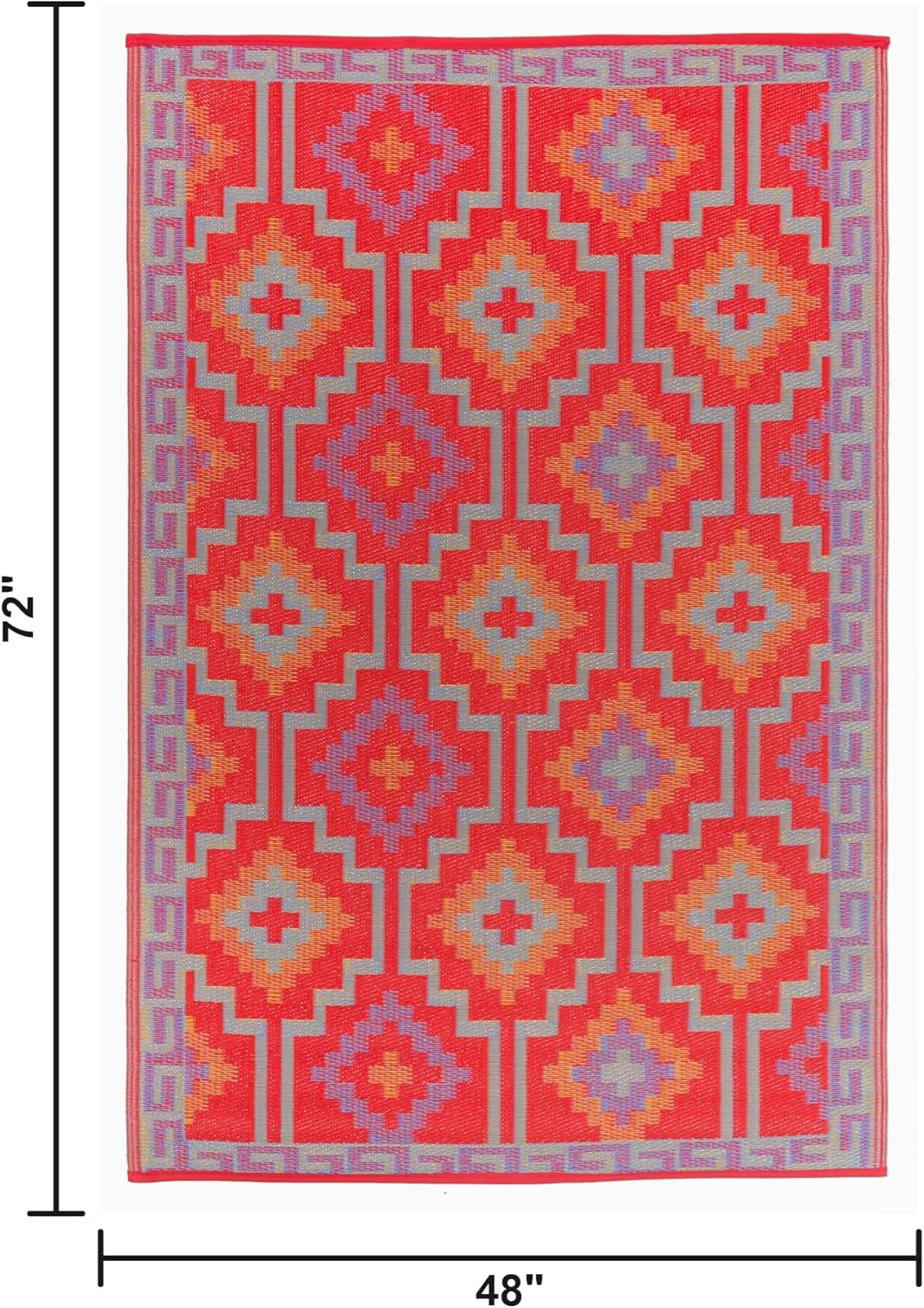 Fab Habitat Outdoor Rug - Waterproof, Fade Resistant, Crease-Free - Premium Recycled Plastic - Vintage Boho Kilim - Patio, Deck, Porch, Balcony, Laundry Room - Lhasa - Orange & Violet - 4 x 6 ft