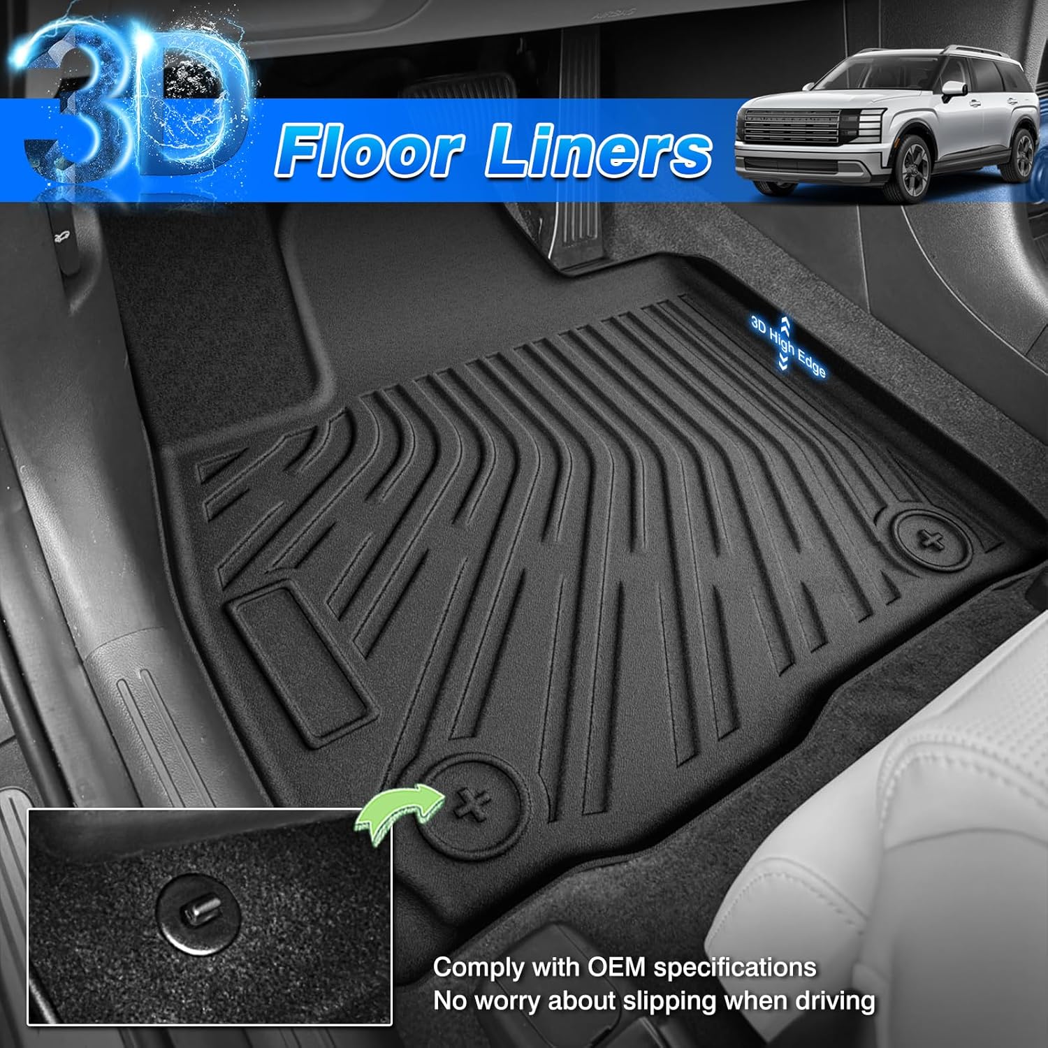 Palisade Floor Mats - Car Mats for Hyundai Palisade 7 Seats 2026 (Only Fit Gas), All Weather Floor Mats Cargo Liner with Backrest Mat and Door Sill Guards for Palisade Accessories