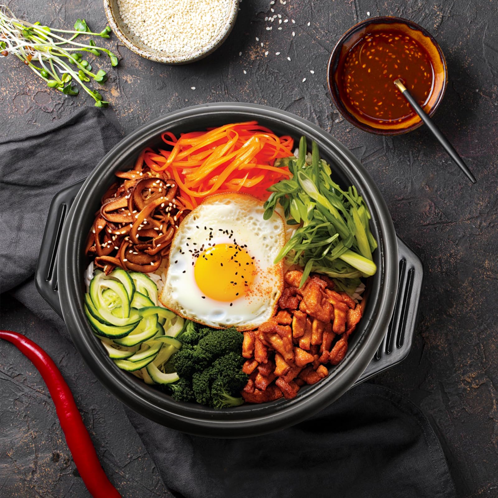 Bol en pierre coréenne de 1 050 ml avec plateau | Dolsot Bibimbap Ensemble de casseroles en céramique pour restaurants, riz, soupe, nouilles