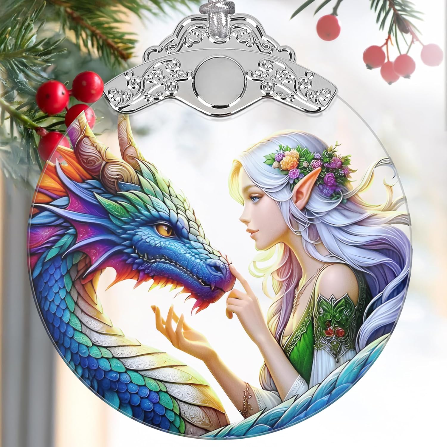 2024 Ornaments for Christmas Tree, Christmas Ornament, Stained Glass, Holiday Decor, Christmas Tree Decoration, Gift Christmas 2024, Gift Idea, Gift Exchange, Gifts for Friends - Elf & Dragon