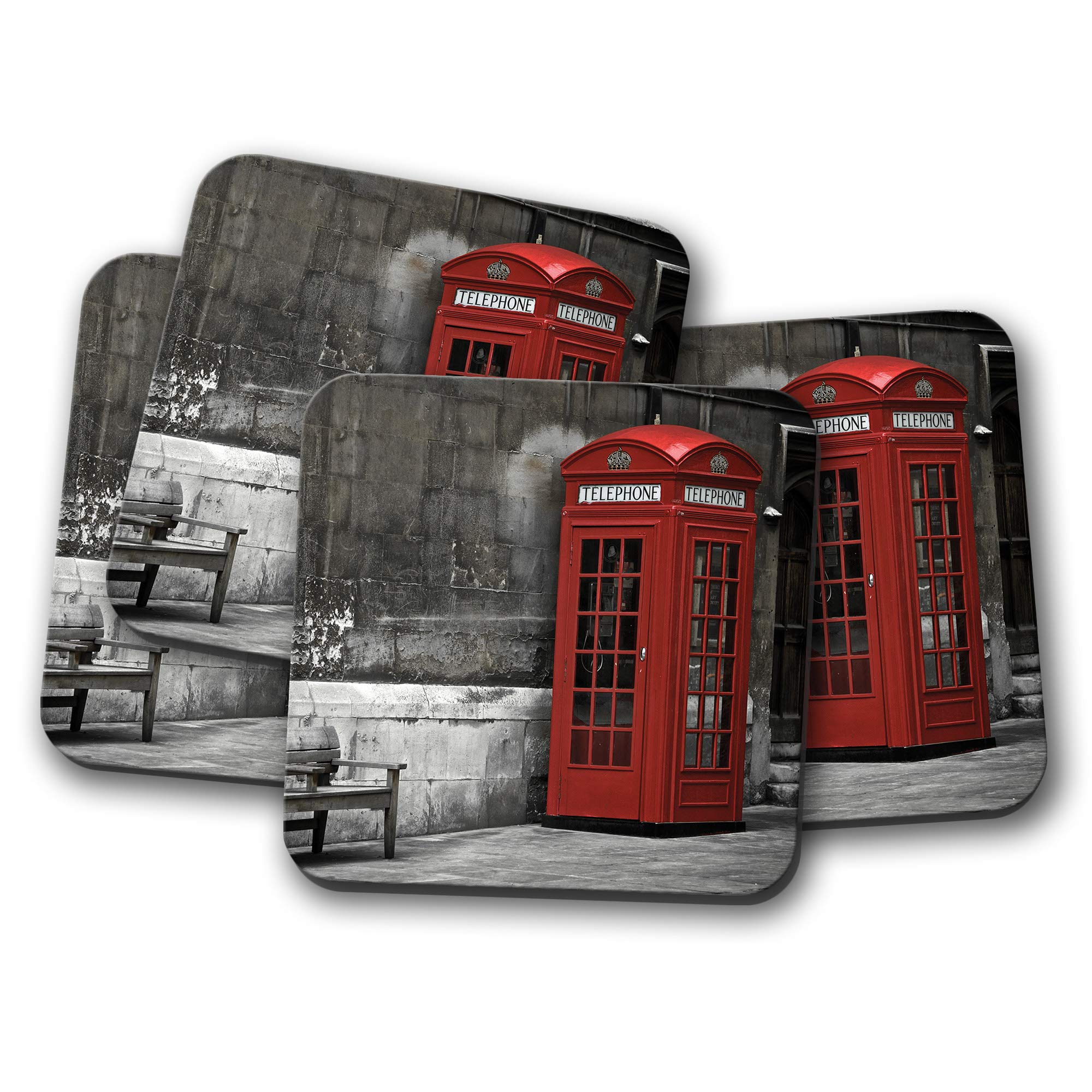 4 Set - Red Telephone Box Coaster - London British Great Britain Mum #15572