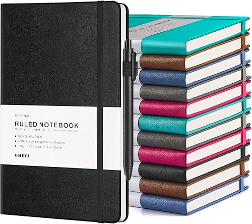 Paquete de 6 cuadernos clásicos de tapa dura para el trabajo, viajes, universidad, diario rayado para hombres y mujeres con papel grueso de 120GSM,