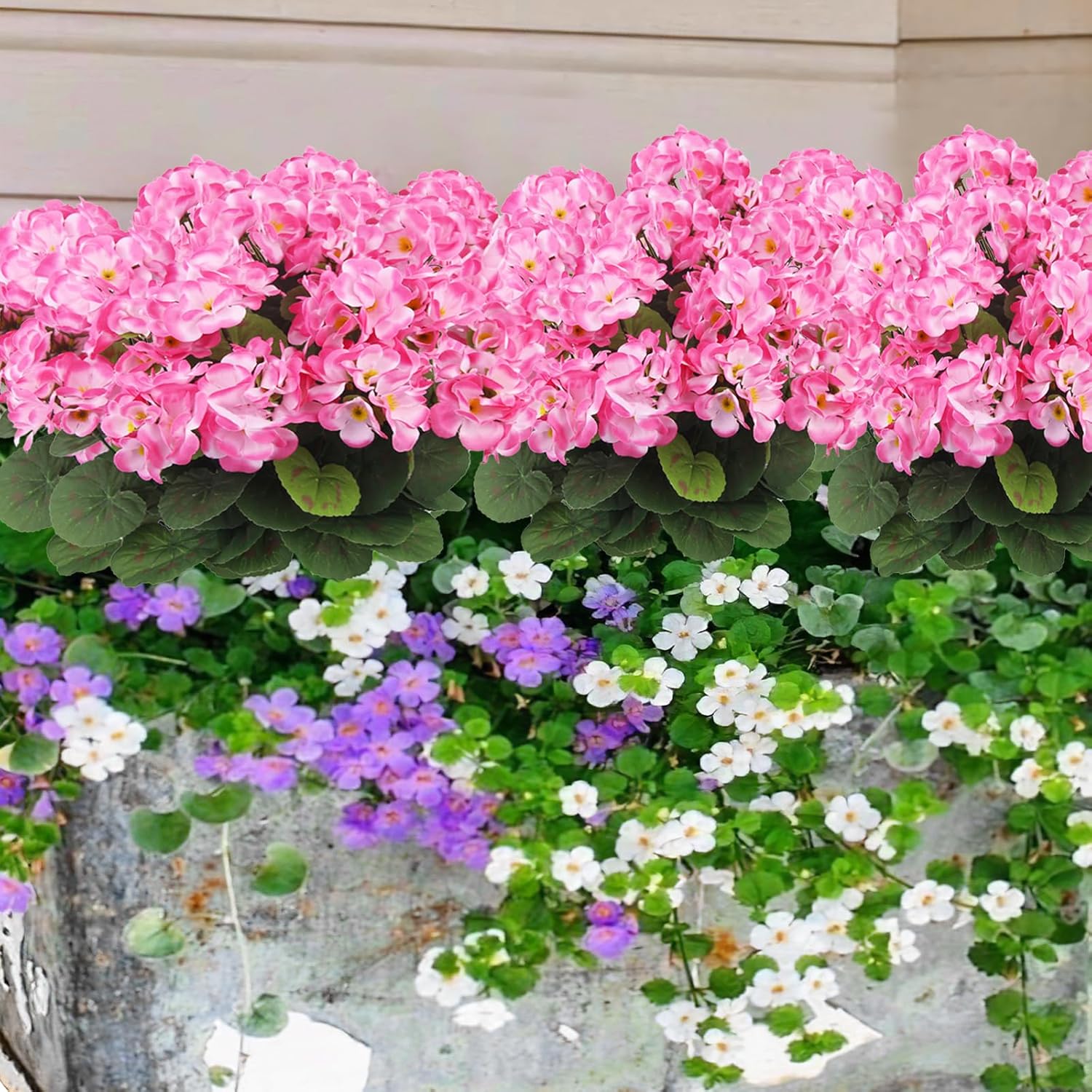 3 Pcs Artificial Geraniums Flowers Silk Geraniums for Outdoors UV Resistant Pink Artificial Geranium Bush Faux Flowers Plant for Planter Garden Home Decor Indoor Patio Vase Table Centerpiece - Image 5