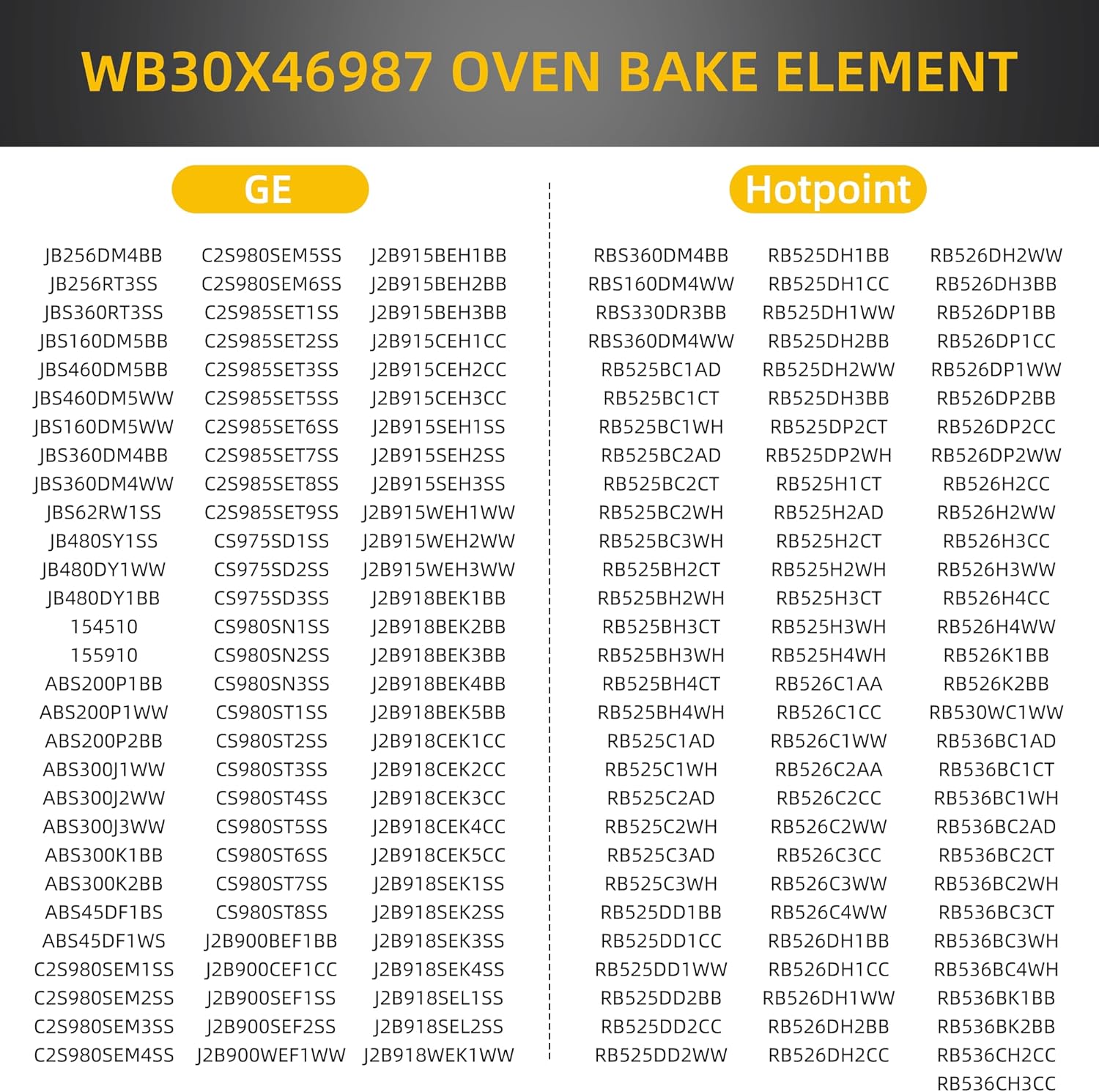 WB30X46987 Oven Bake Element for GE Hotpoint Kenmore WB44K10005 WB44K10001 RB757BH1WH RB787WH1WW RB526H3WW RBS360DM4BB JBP62WD3WW Oven Heating Element Replaces AP7216188 PS17626202 EAP17626202 4984035