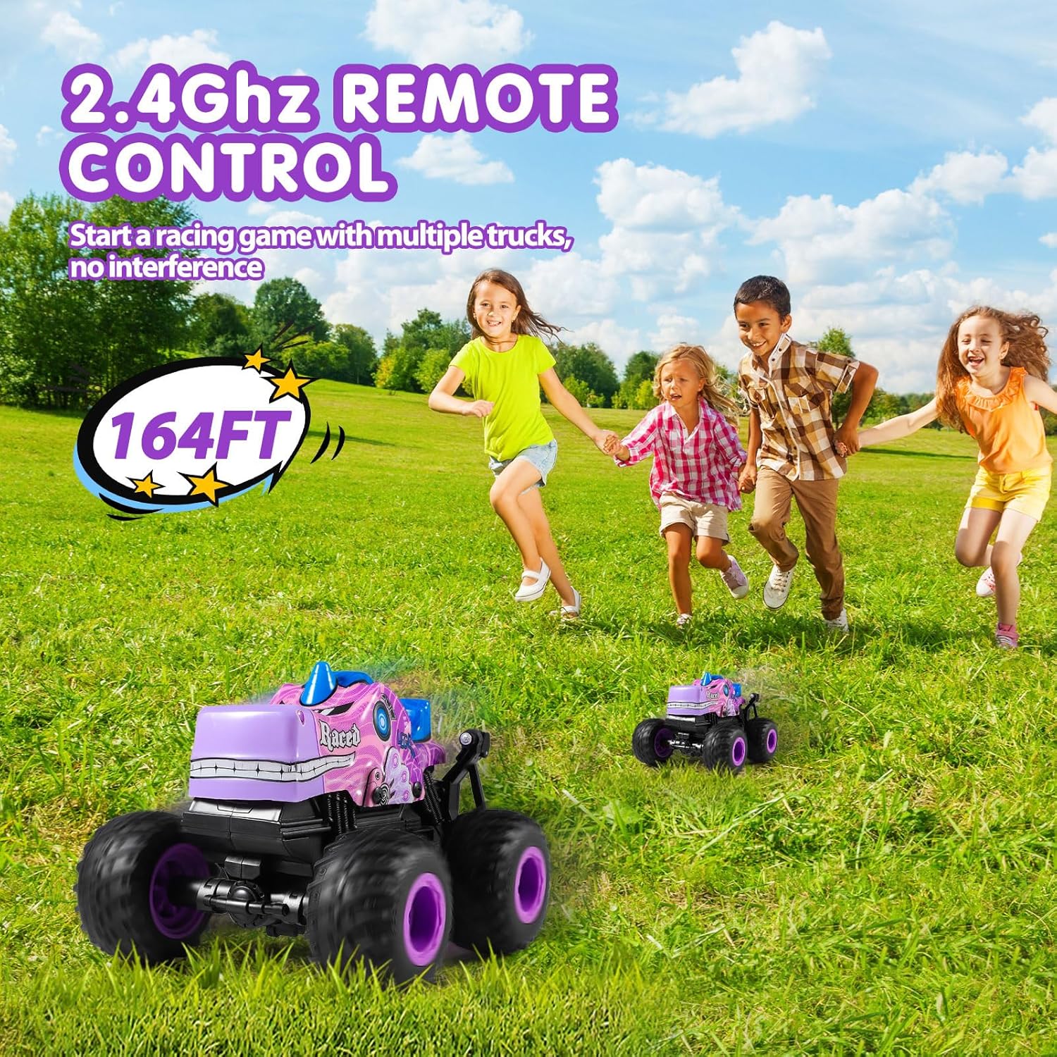 DYODYORC Remote Control Car, 2.4Ghz All Terrain Monster Truck, RC Truck with Music, 3 Lighting Effects, 360 Stunt Capable, 2 Batteries Ready to Run, Toy Gifts for Boys and Girls (Pink)