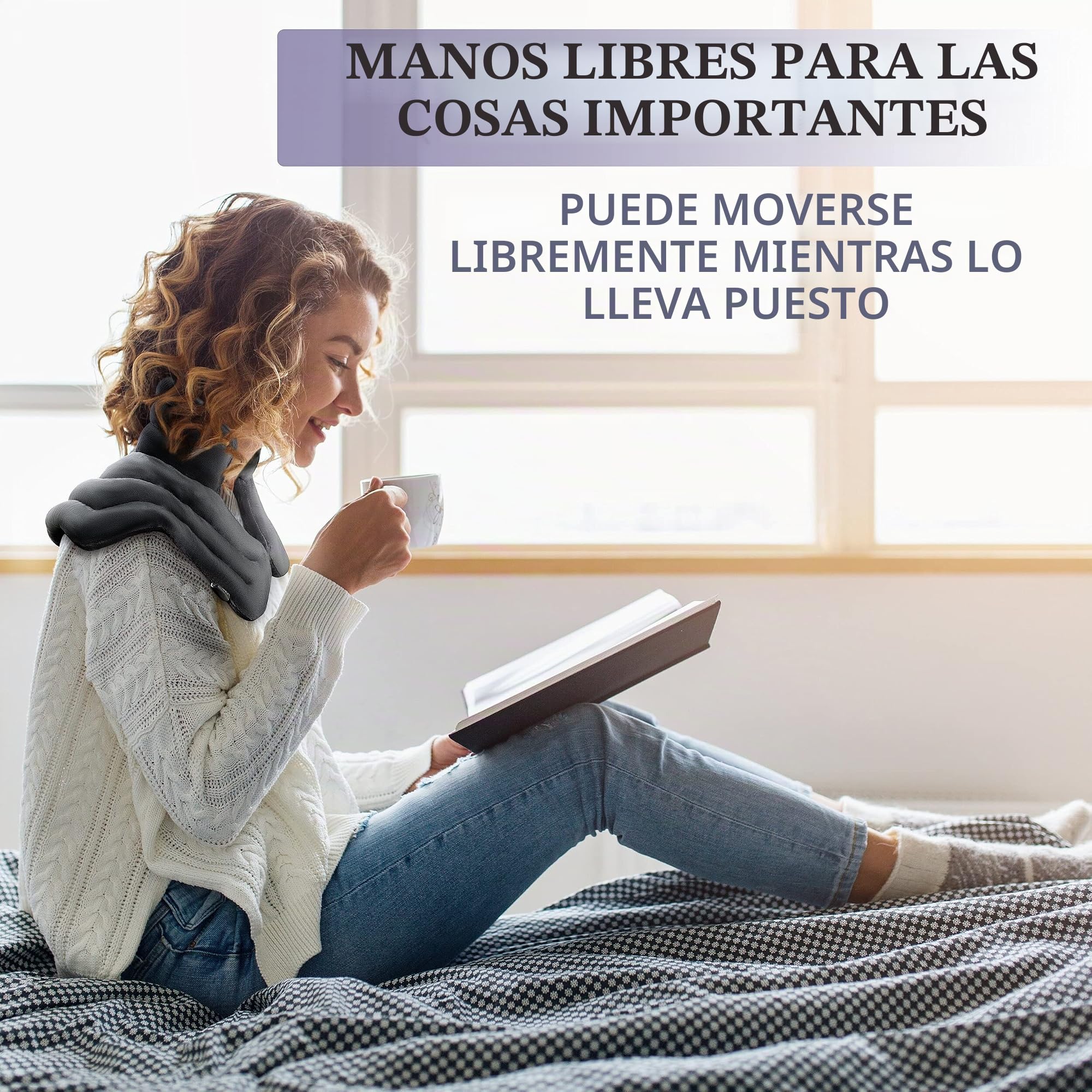 ICEHOF Cojín de calor para cuello y hombros con lavanda, para microondas, calor duradero gracias a las perlas de arcilla natural, incluye aromaterapia, forma ergonómica