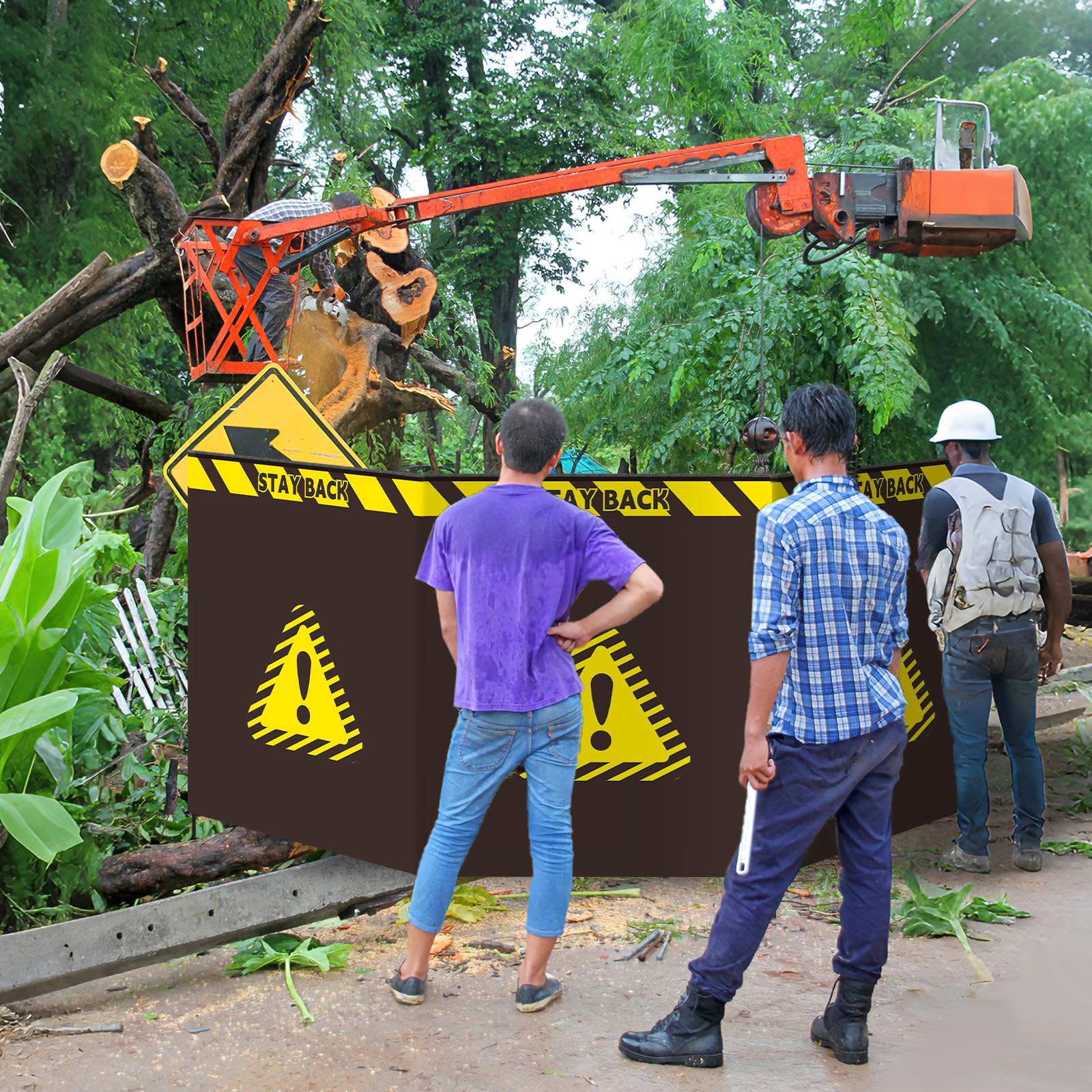 9.84 ft Debris Containment Barrier Arborist Equipment 3 Panel Safety Barricade Tree Climbing Gear Heavy Duty Oxford Foldable Protection Barricade Security Sign for Controlling Stumps Chipping — Amazon image 5