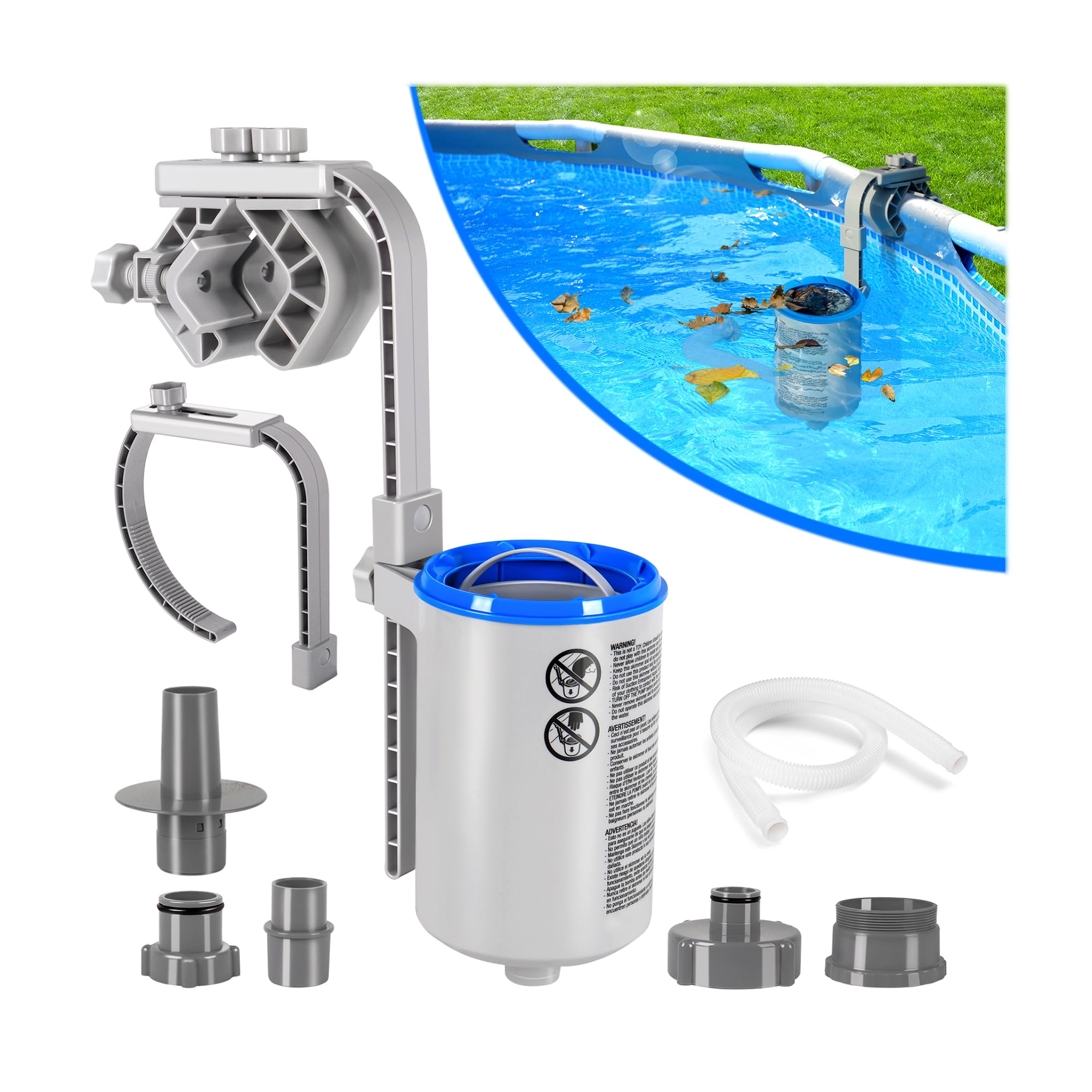 Sinbyuer Écumoire de piscine hors sol, hauteur réglable à montage mural, structure améliorée, écumoire flottante pour piscine hors sol, kit d'entretien de piscine - Débris de surface d'écrémage