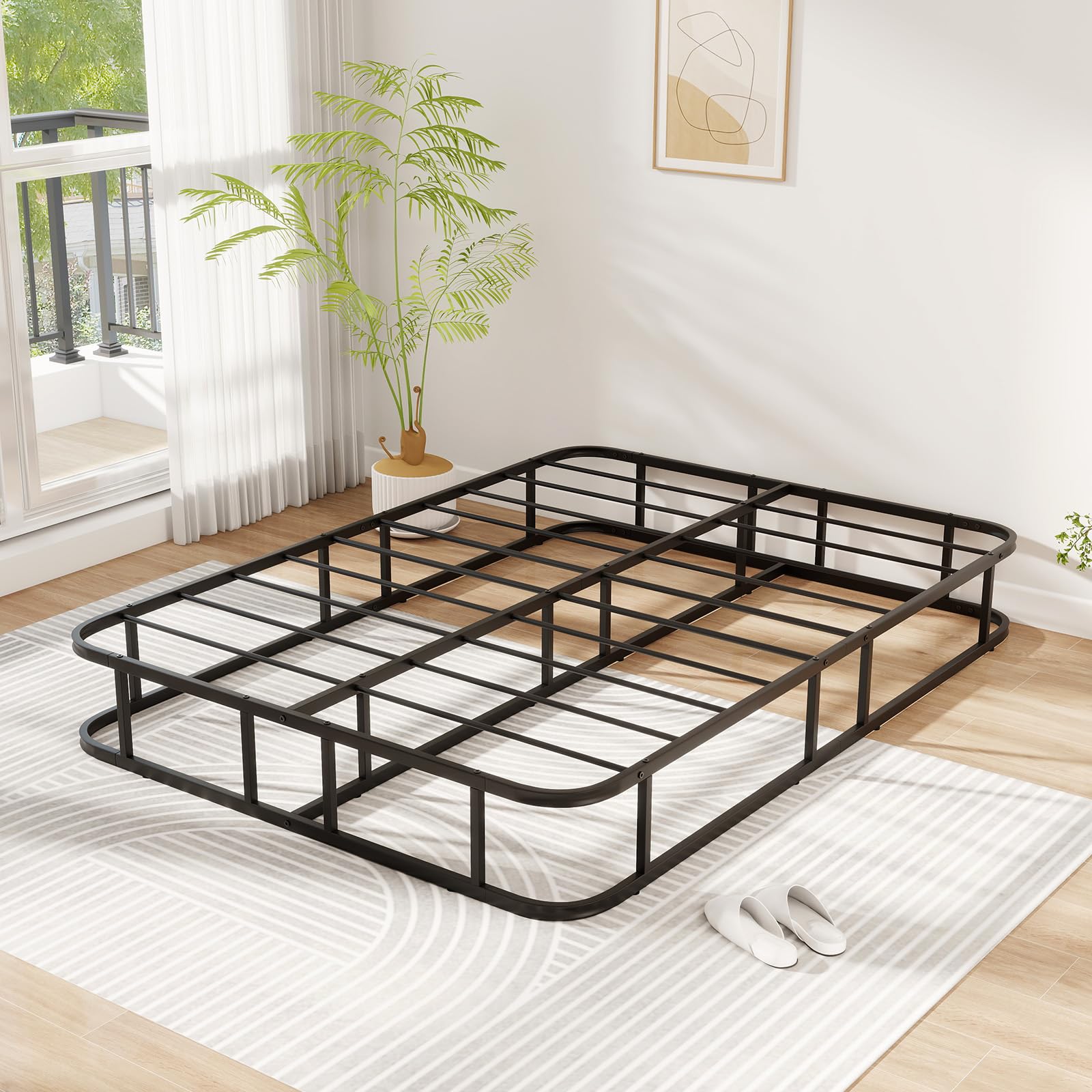 GIANTEX Boxspring Boxspringbett 140 x 200 x 26 cm, Bettgestell aus Metall, Metallbett mit Lattenrosten, Doppelbett Plattform Bett mit Metallleistenunterstützung, bis zu 300 kg belastbar, Schwarz