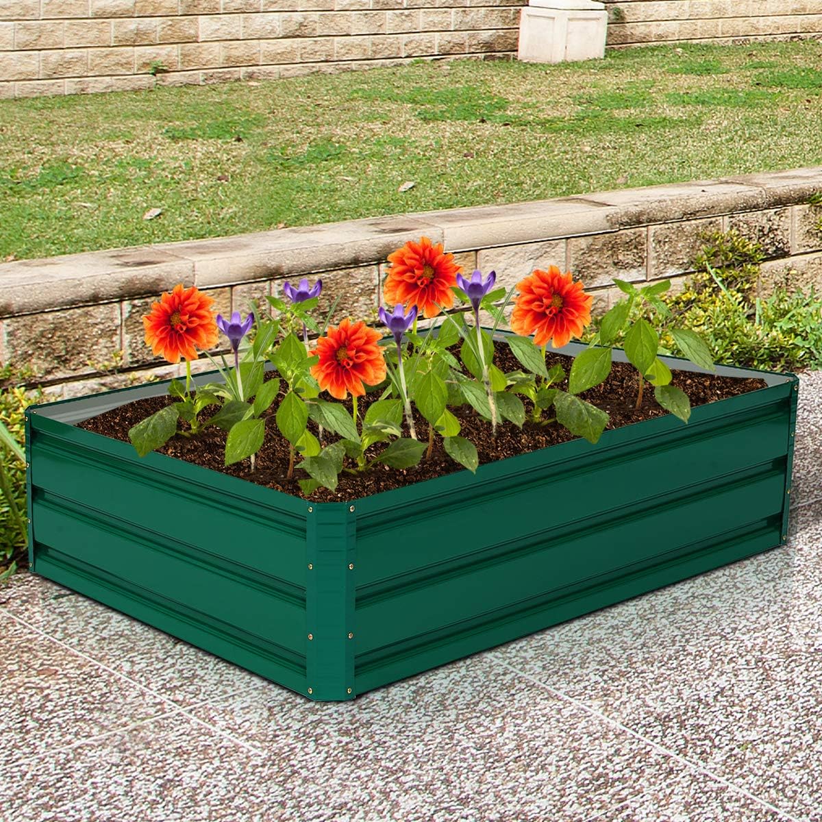 Giantex Patio Raised Garden Bed Vegetable Flower Planter Metal Plant Box Dark Green (47" Lx35.5 Wx12.0 H)