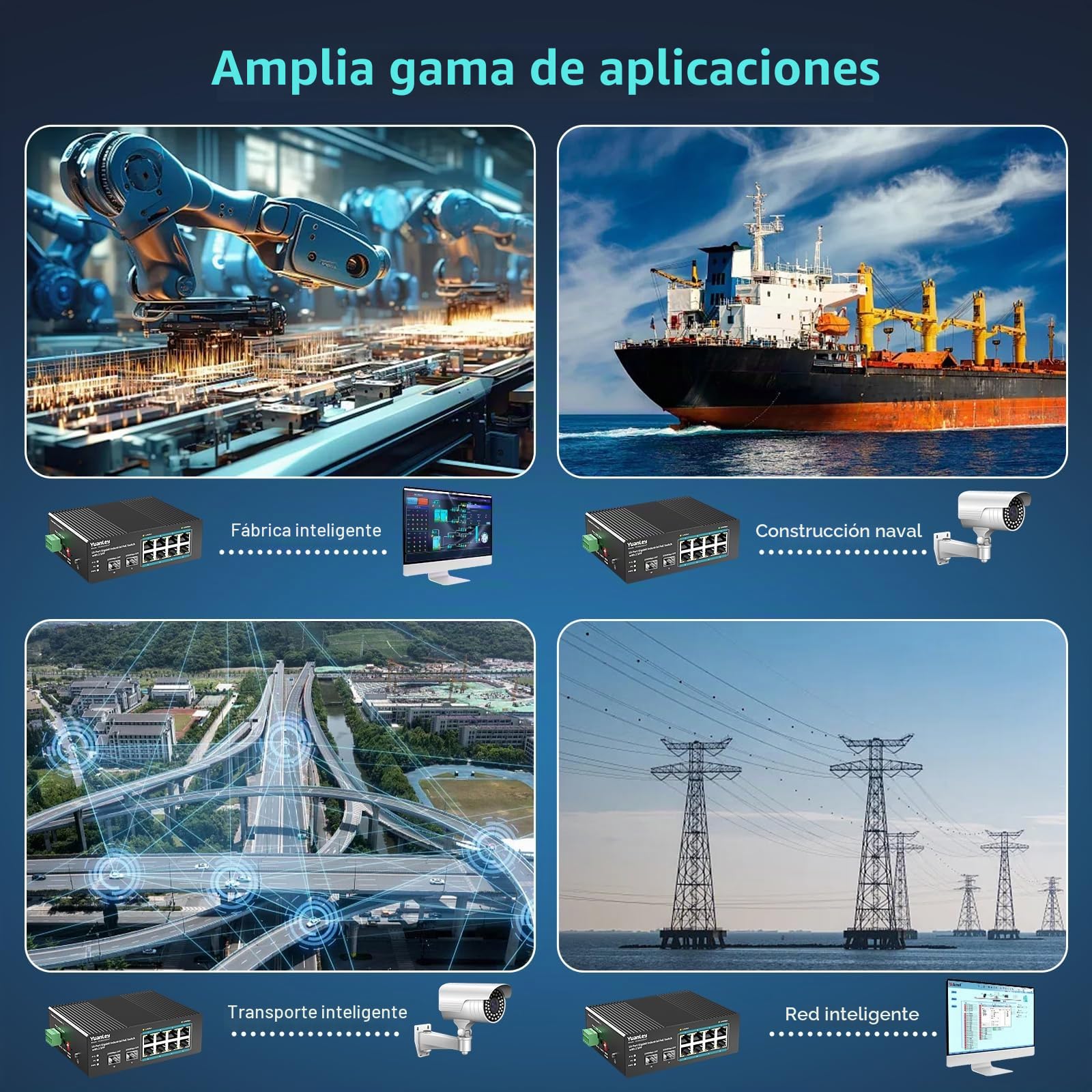 YuanLey Switch Industrial de 10 Puertos con 8 Puertos PoE Gigabit & 2 SFP, Switch PoE No Gestionado con Fuente de 120W, IEEE802.3af/at, VLAN & RSTP, DIN-Rail para Cámaras IP, Ap