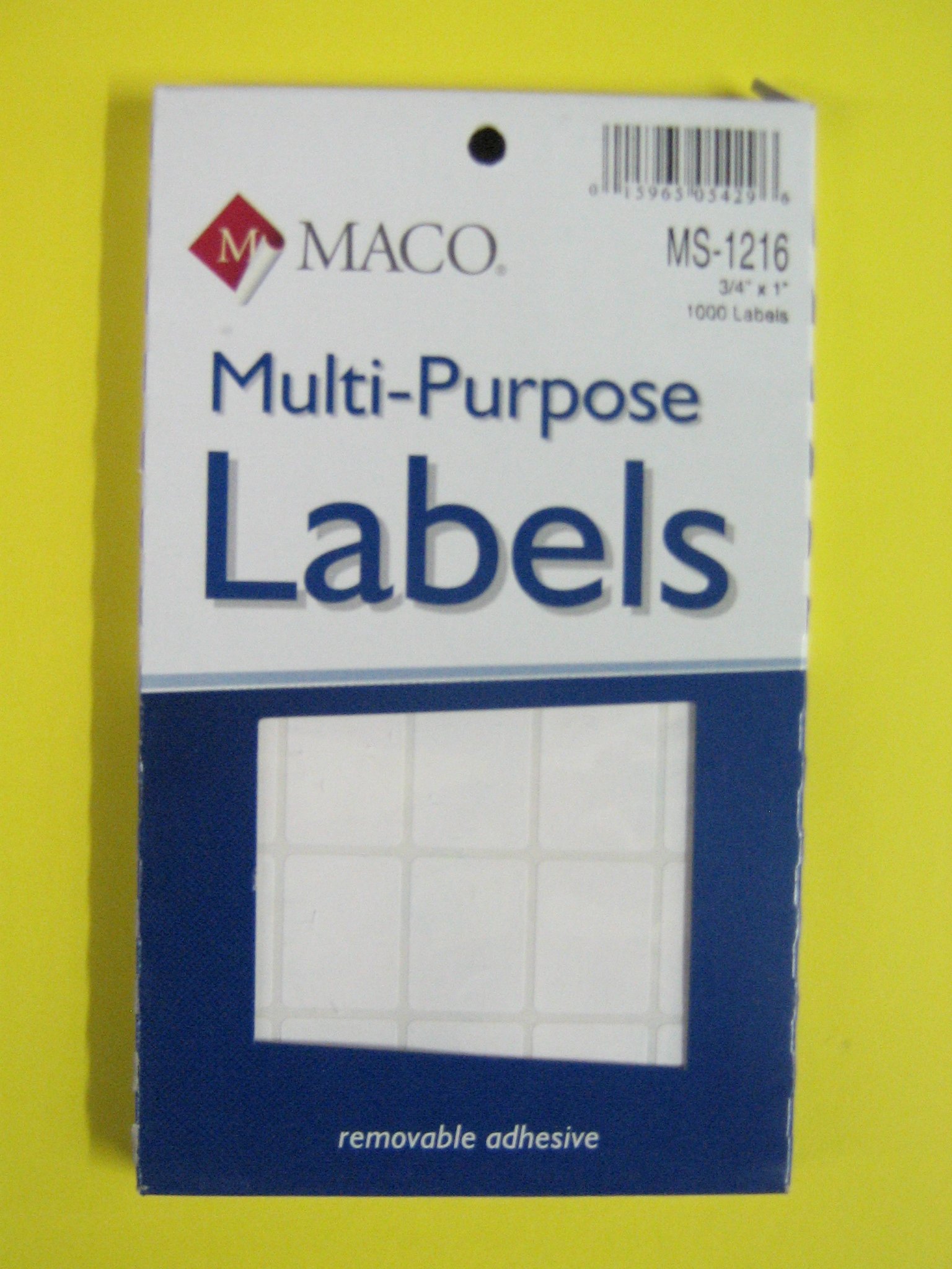 MacoAll Purpose Label, MS-1216, Self Sticking Adhesive, White, 3/4" x 1", 1000/Package Sold in Units of 2 Packages