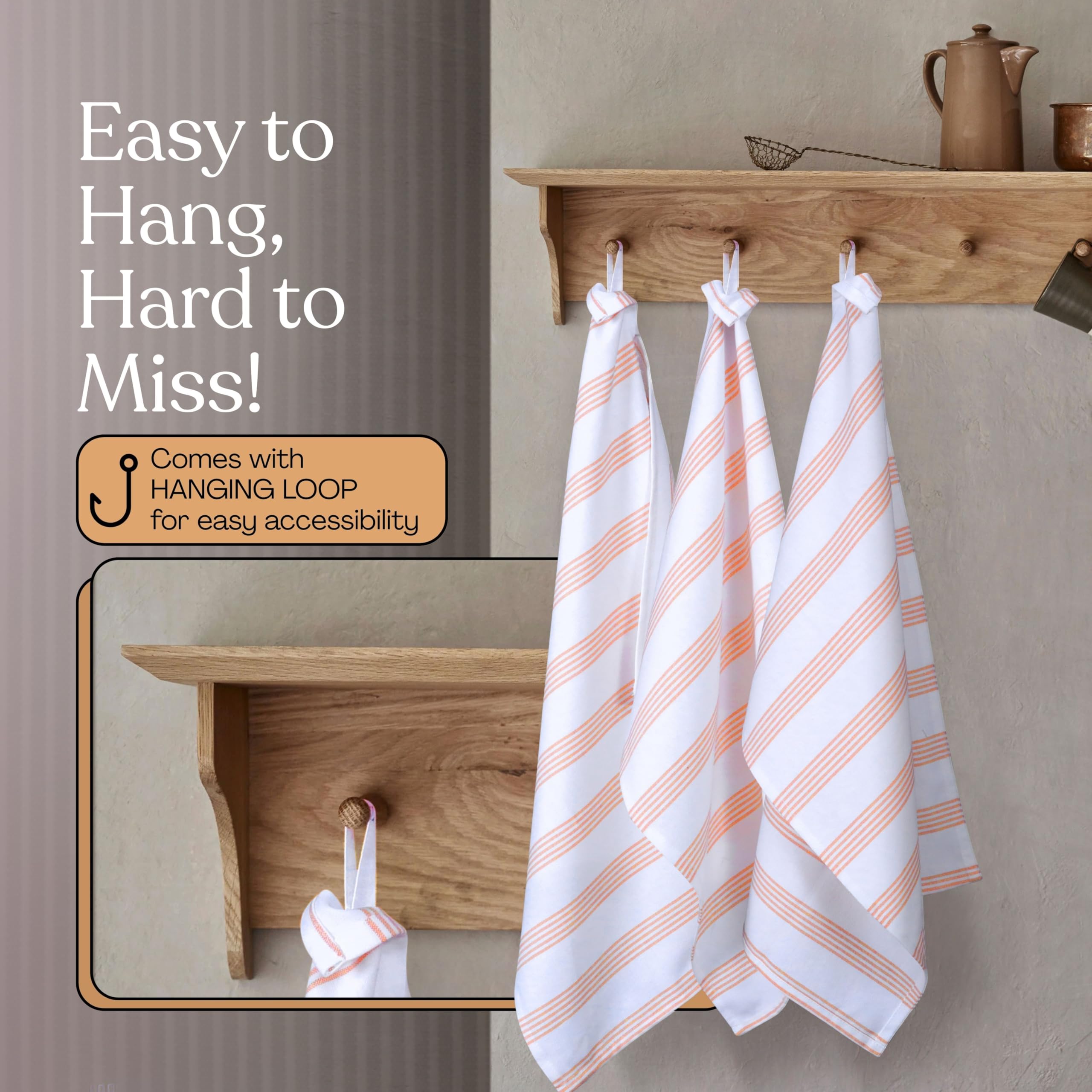 HEIRLOOM COMFORT Multi Colors Kitchen Towels 3 Pack, 100% Cotton, Pin Striped Towel Set, Super Absorbent - Image 4