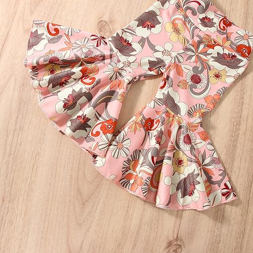 Miniatura 10 de Ropa de verano para niñas y bebés, tirantes delgados, camiseta sin mangas floral, pantalones acampanados, traje de campana