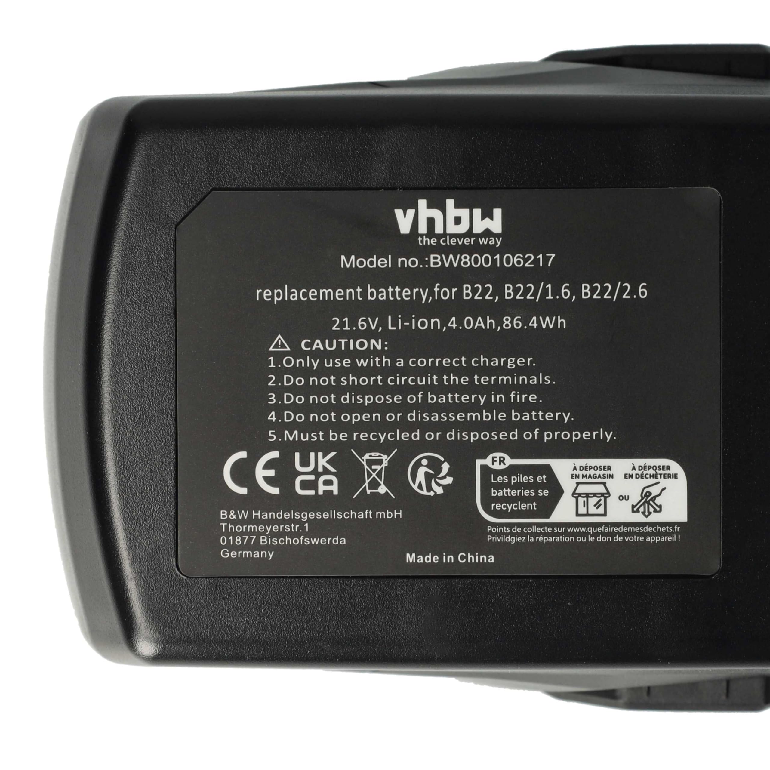 vhbw 3X batería reemplaza Hilti B22/2.6, B22/3.3, B22/5.2, B22/8.0 para Herramienta (4000 mAh, Li-Ion, 21,6 V) | B22/3.3, B22/5.2, B22/8.0 para herramientas (4000 mAh, ion de litio, 21,6 V)