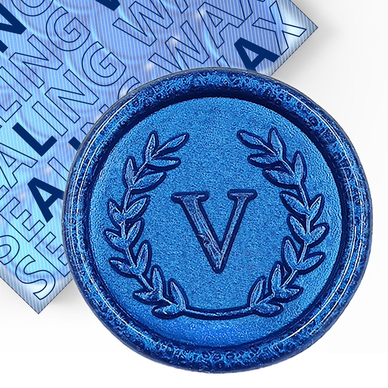 50Pcs Blue Letter V Adhesive Wax Seal Stickers, Hand-Made, No Need Seal Stamp, Tear and Use Wax Stickers for Wedding Invitations, Envelopes, Christmas Gift