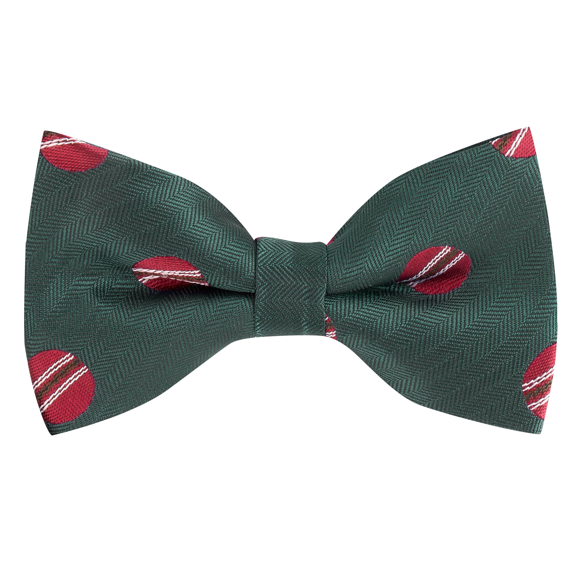 King & Priory Green Cricket Ball Dark Herringbone Embroidered Bow Tie