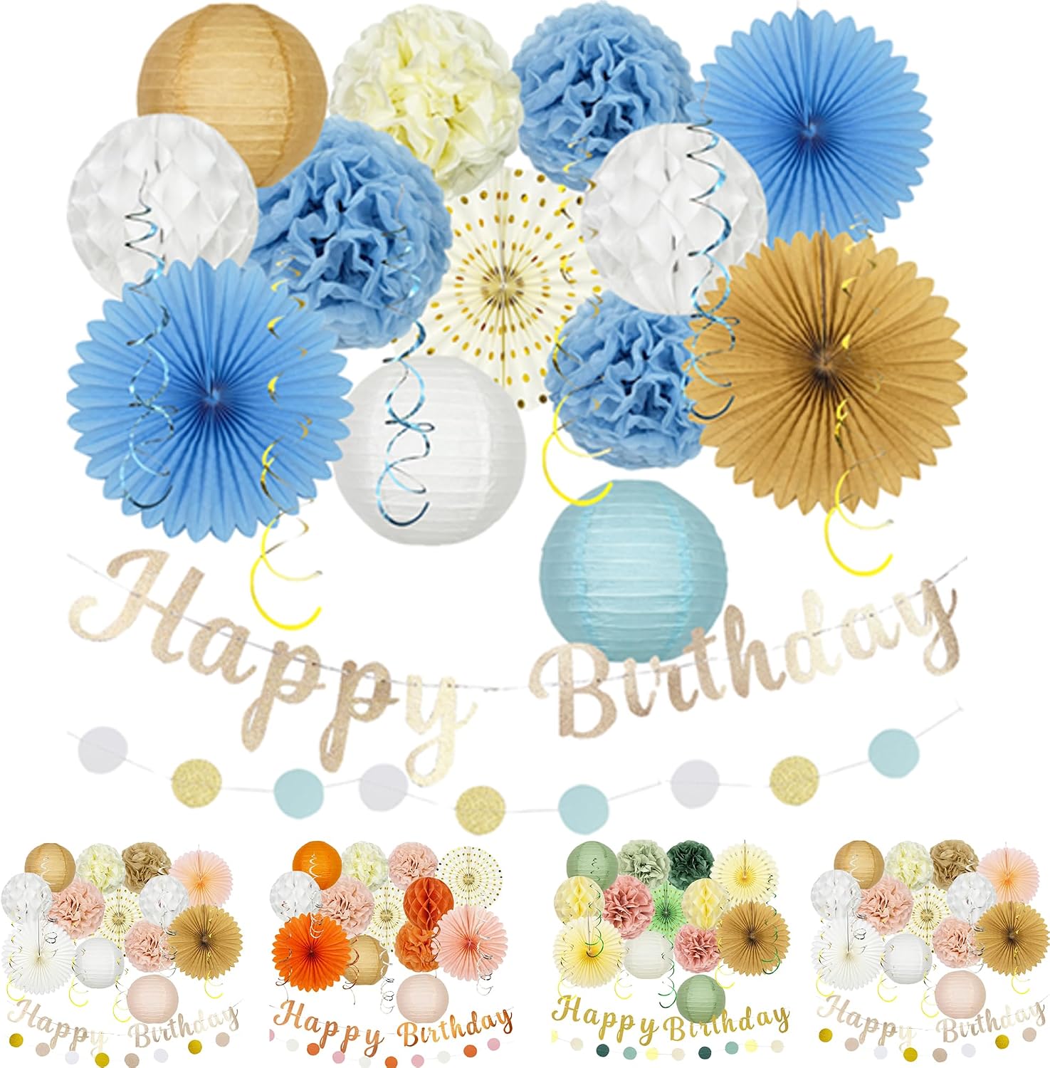 Birthday Party Decorations For Women Girls, Blue-Beige-Champagne, 21 Pcs