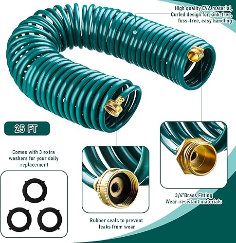 Miniatura 2 de Pangda Manguera de jardín de bobina de 25 pies x 38 pulgadas, manguera de agua expandible de EVA con boquilla de pulverización de 6 funciones,