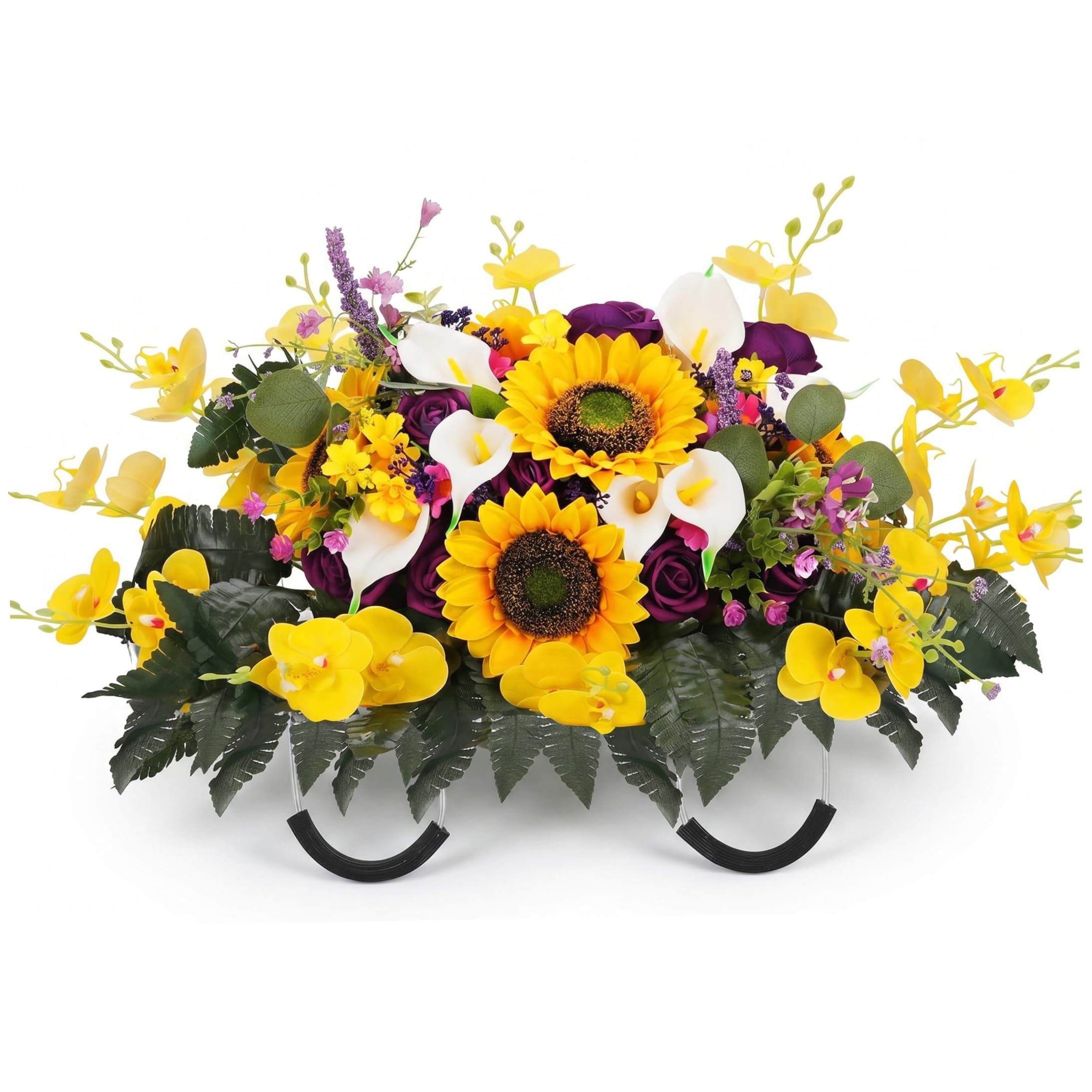 Goutdori 25.59x13.78 Inch Realistic Headstone Flower Saddle Artificial Cemetery Flowers for Grave Tombstone Decoration headstone flower saddle realistic saddles for tombstones artificial cemetery