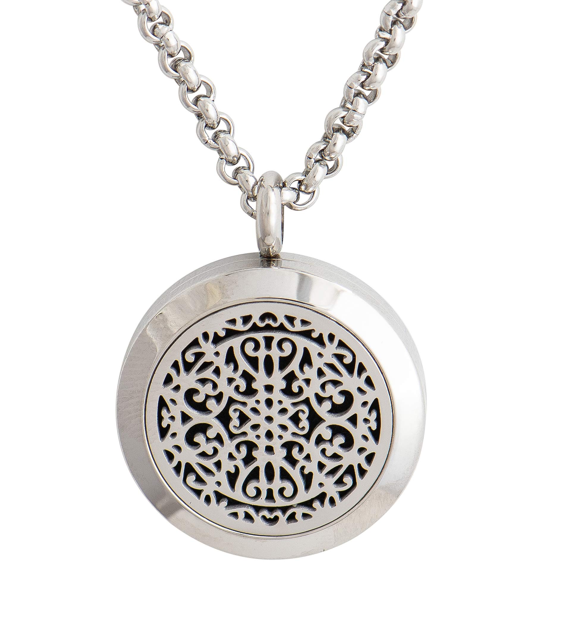 Collier diffuseur d'huiles essentielles médaillon acier inoxydable avec 5 recharges