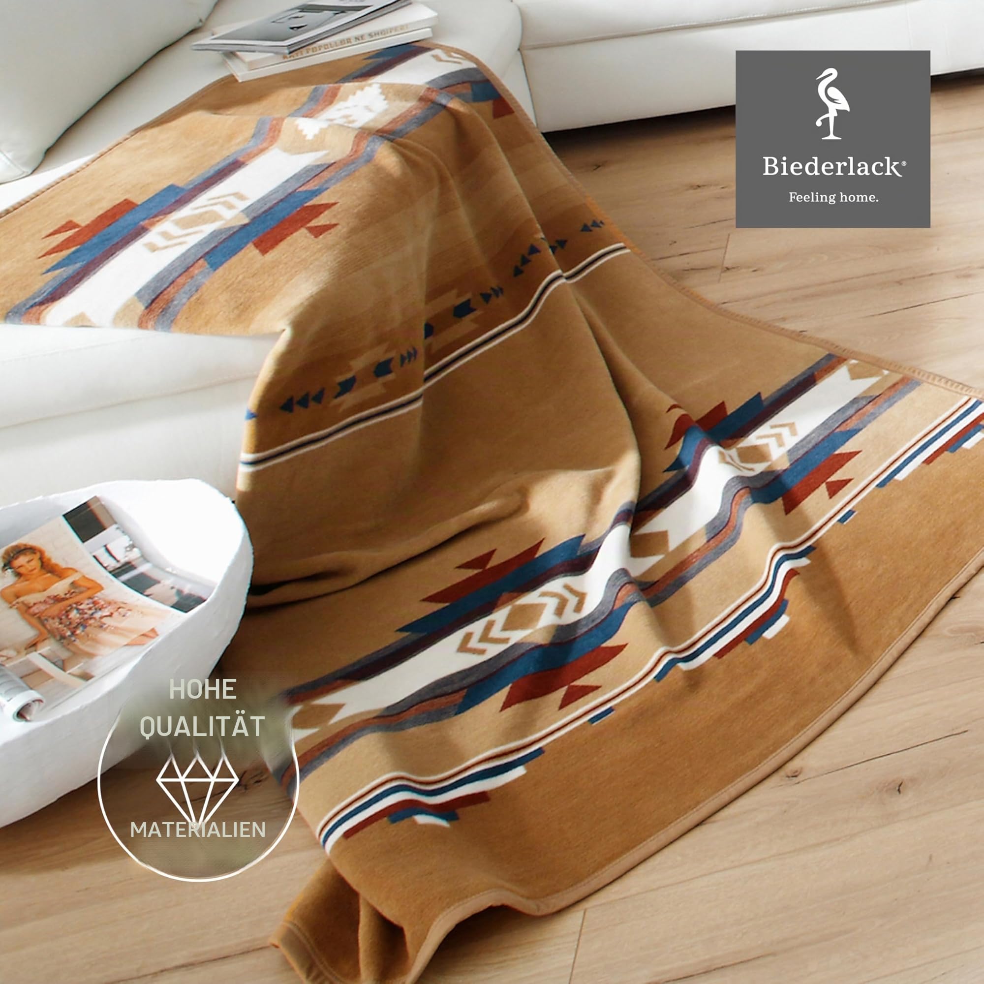 Biederlack Kuscheldecke Montana I Wohndecke aus Baumwollmischgewebe I Sofadecke in 150 x 200 cm I braune Decke im traditionellen Stil I Made in Germany