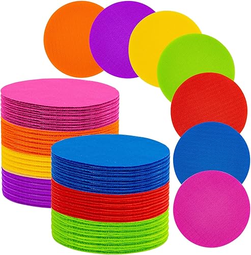 Sukh 28 marcadores de alfombra – Puntos de alfombra para el piso de la alfombra del aula de 4 pulgadas, puntos circulares de 7 colores para