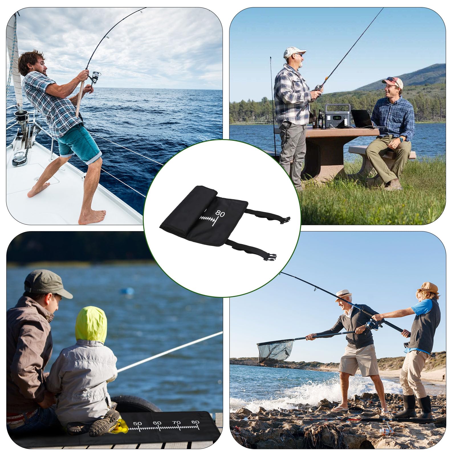 Angeln Abhakmatte 97x30cm Faltbare Fischmatte Fishing Angelzubehör Measure Mat Karpfenmatte mit Maßband Schnalle für Anfänger Angler Outdoor Karpfen Matte Angeln Vermessen von Raubfischen