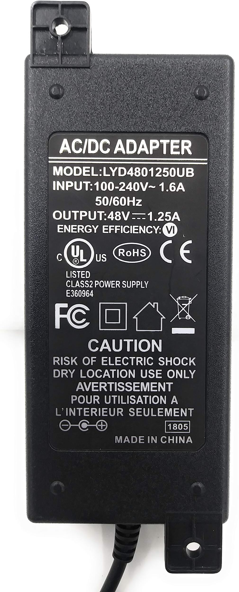 PoE Texas WiFi-Texas WS-PS-48v60w - 48 Volt 60 Watt 1.25 Amp Power Supply with UL and FCC Approvals, 2.1mm x 5.5mm DC Connector for Injectors