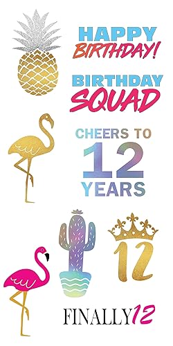 Miniatura 7 de Tatuajes temporales de cumpleaños número 12 (4 páginas) - Suministros para fiesta de 12 cumpleaños, ideas, regalos y decoraciones