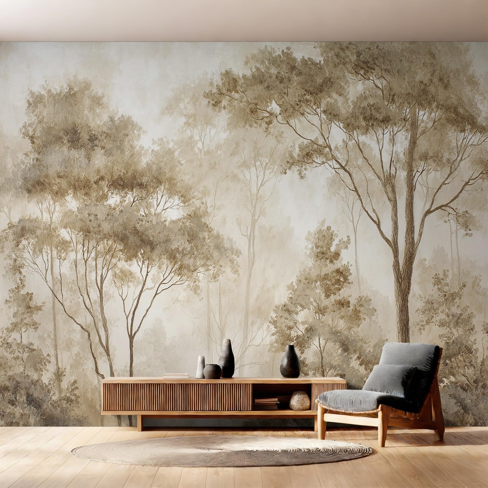 Photo Wallpaper Natural Forest Decorative - Vintage Tree Landscape Wallpaper for Living Room Bedroom, Non-Woven Wall Mural TV Background Decor, 350x256 cm saf-6