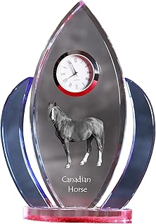ArtDog Ltd. Koń kanadyjski, zegar kryształowy, kształt skrzydeł ze zdjęciem konia