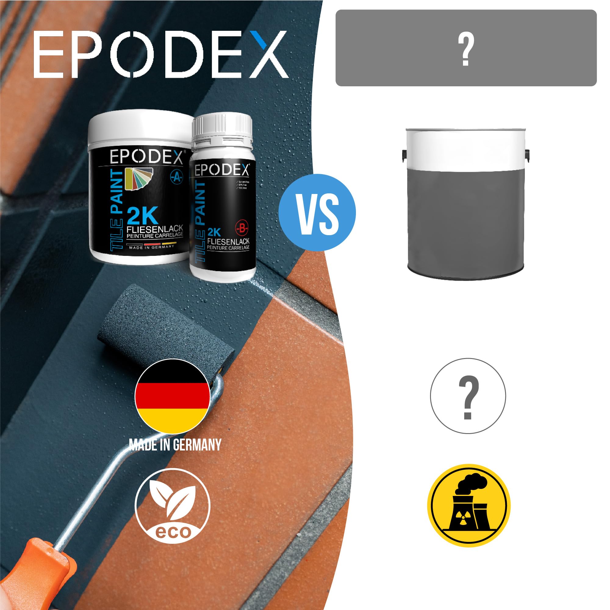 EPODEX 2K Peinture carrelage - Ivoire - Pastel | Vernis carrelage sol & mur, salle de bain, cuisine, peinture époxy - 1,8 kg suffit pour 2 couches sur 7m²