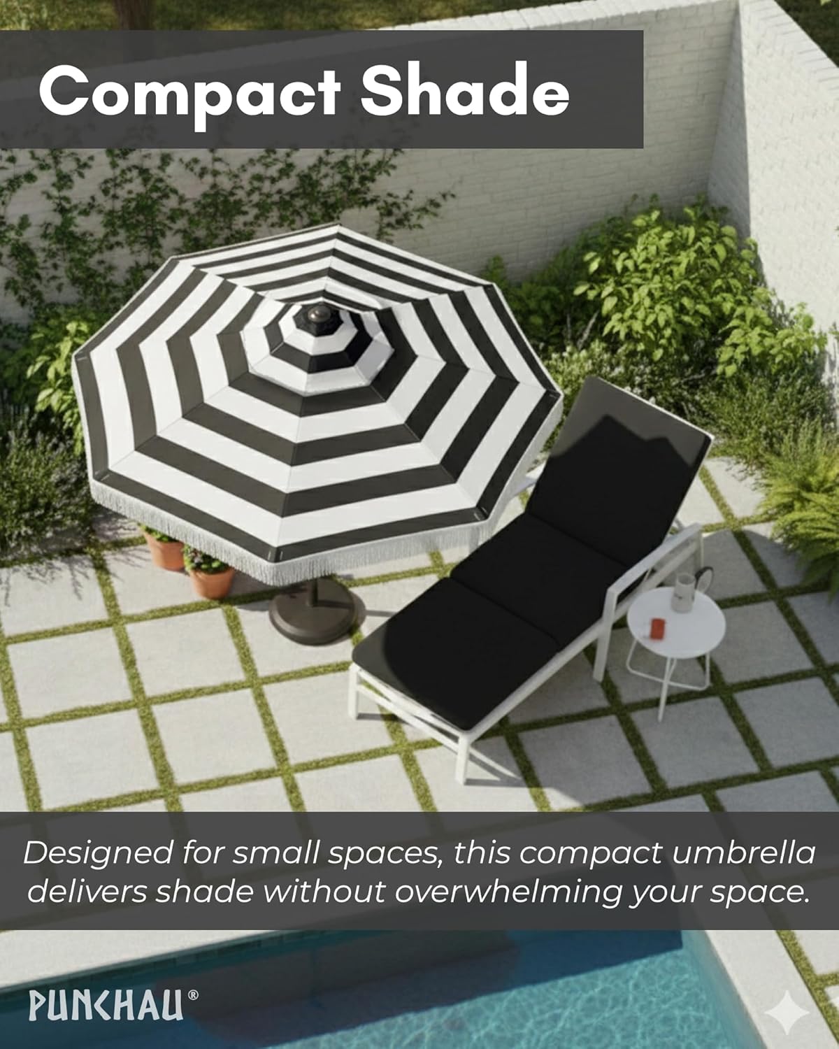 6 Ft Fringe Patio Umbrella - Outdoor Umbrella for Patio, Pool, Table, Garden, & Deck, Push Button Tilt Pole - Fashionable Vintage Tassels - White