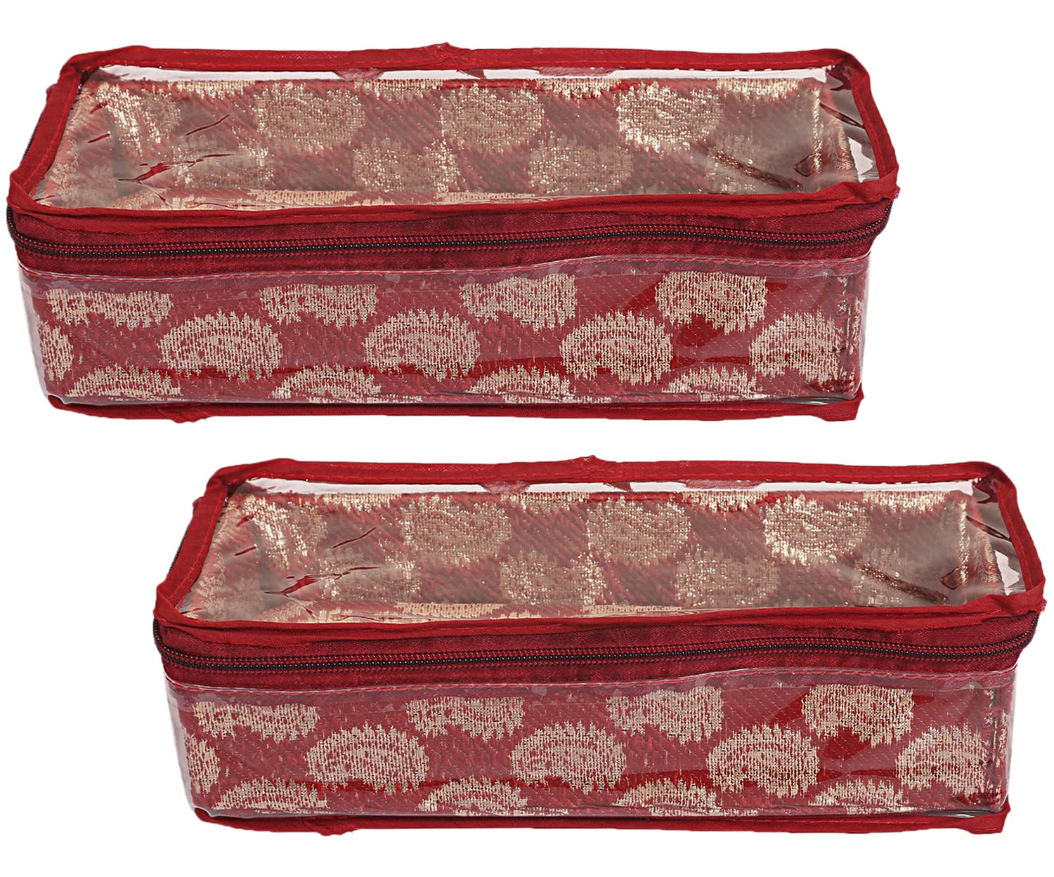 Kuber Industries Multipurpose Rangoli Design Laminated 1 Rod Bangle Box/Organizer/Case With Tranasparent Top - Pack of 2 (Maroon)-47KM0363