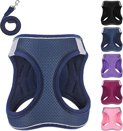 Arnés para perro con correa, arnés reflectante sin tirones para mascotas con 1 clips para correa, chaleco ajustable suave acolchado para perros