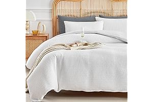 WARMDERN Waffle Knit Duvet Cover King, White Textured Duvet Cover Set