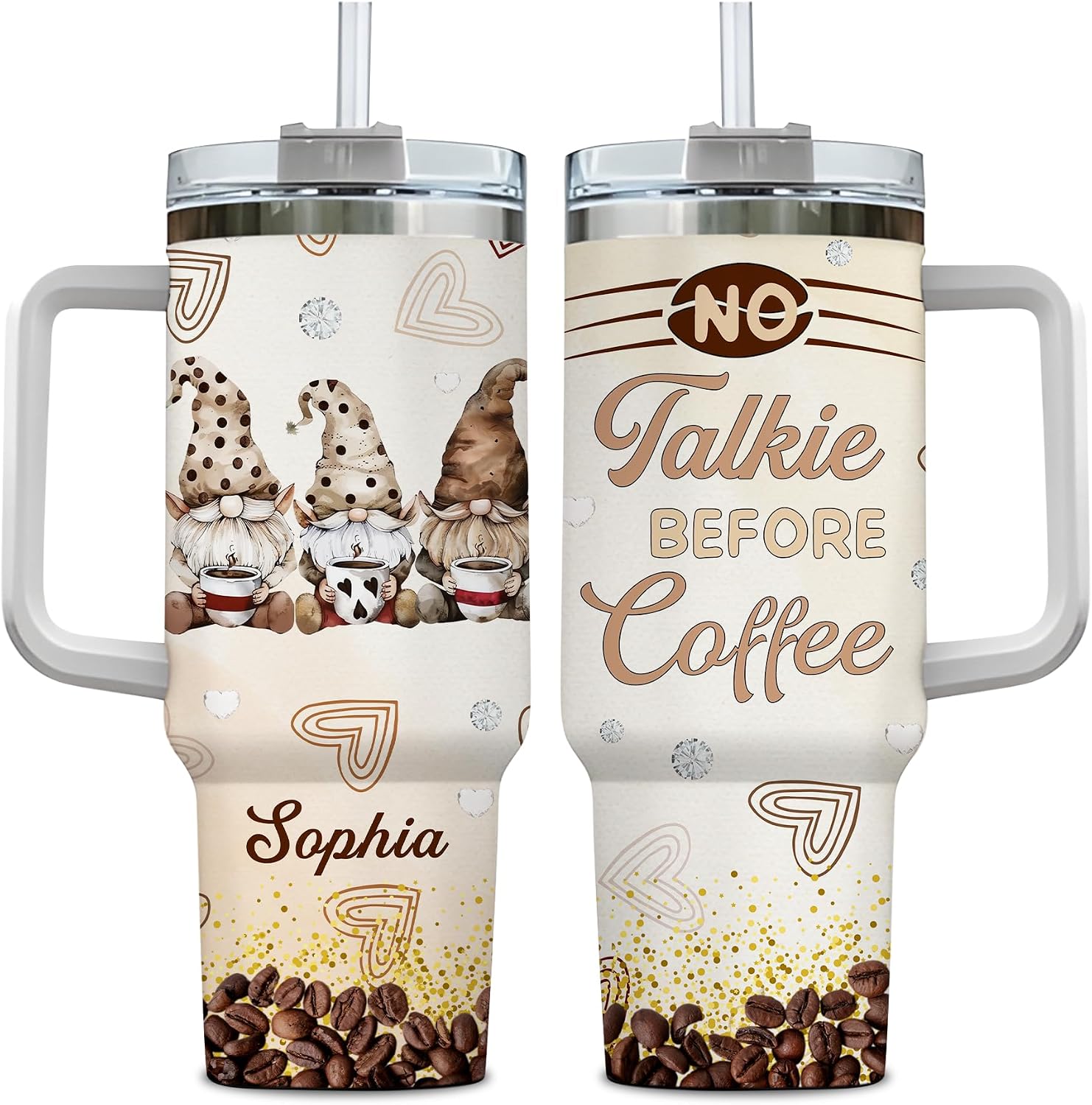 Hyturtle Personalized Gnomes Coffee Tumbler - Custom Travel Coffee Cup 40oz With Lid And Straw - Gift For Her On Birthday
