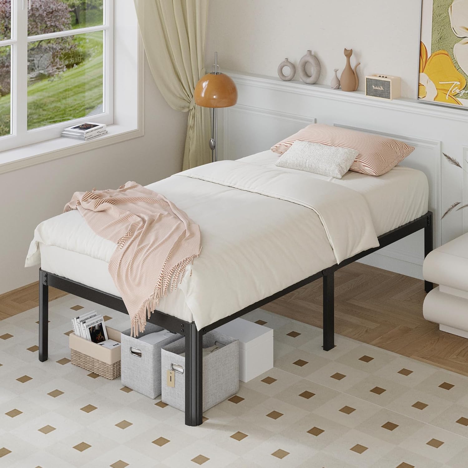 14 Inch Twin XL Bed Frame Heavy Duty Metal Platform Bed Frame Twin XL with Rounded Corner Legs, Noise Free, Easy Assembly, No Box Spring Needed, Black. - Image 7