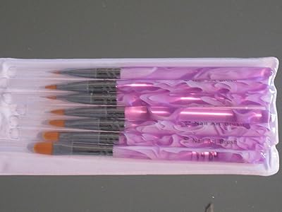 Professional UV Gel Nail Art Tips Builder Brush 7 Sizes with Bonus Glitter Powder (One Jar) And Nail Tape