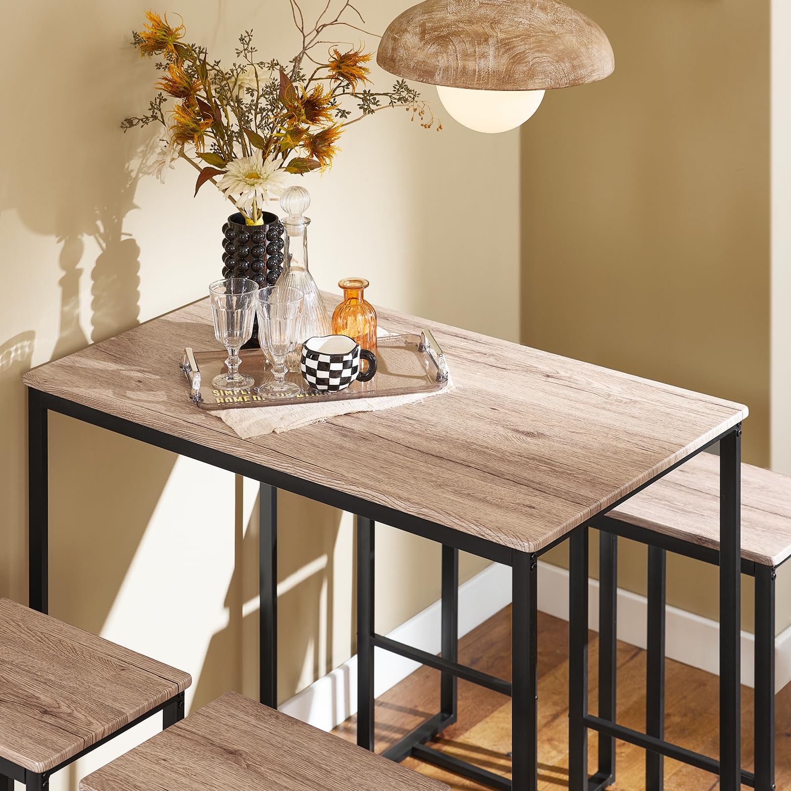 SoBuy Table Haute Mange Debout avec 4 Tabourets Ensemble Table Bar Cuisine Gain de Place pour Petit Espace Table Mange-Debout Compacte pour Cuisine, Balcon ou Salle à Manger 100x60x93cm OGT15-N